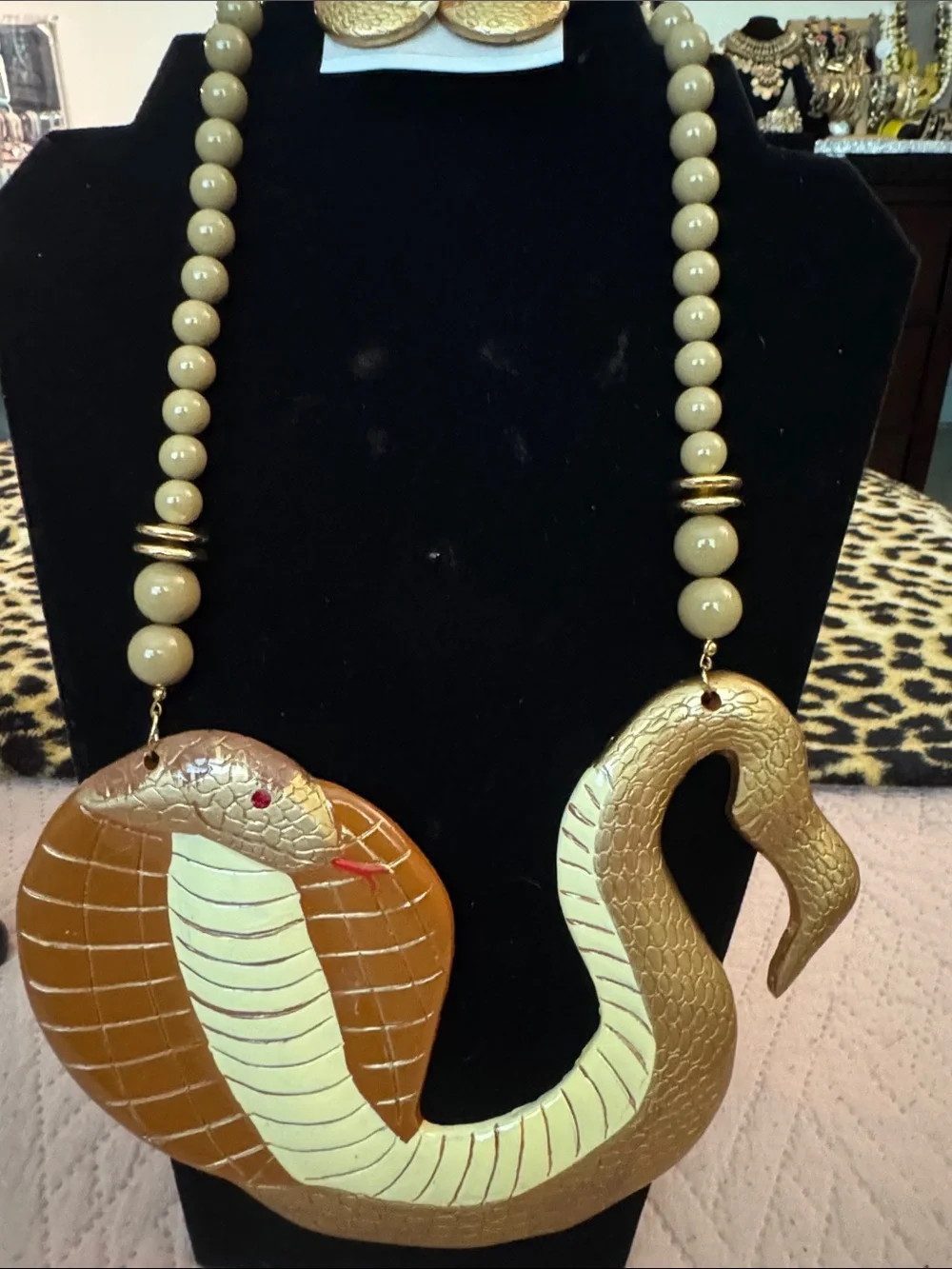 Beige & Gold Snake Statement Necklace -